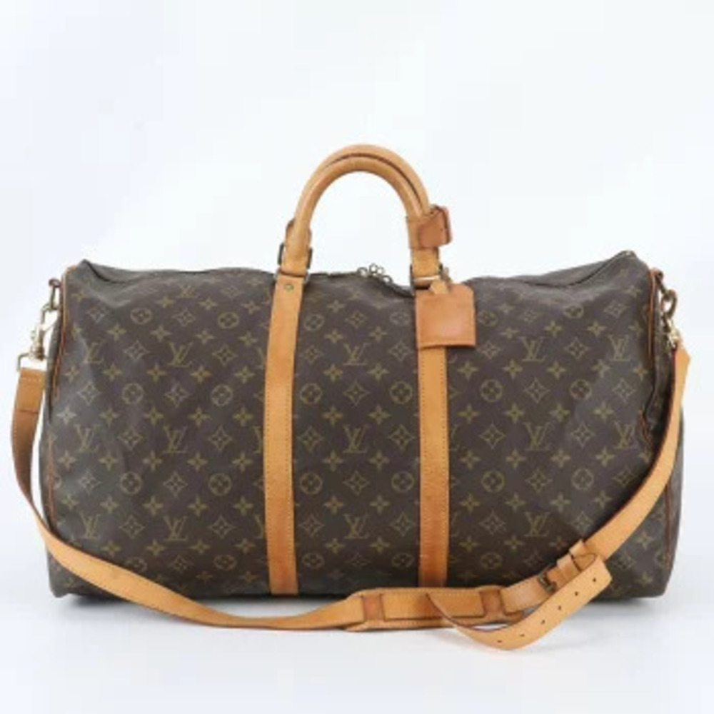 Louis Vuitton Monogram Keepall Bandouliere Leather Travel Bag Brown